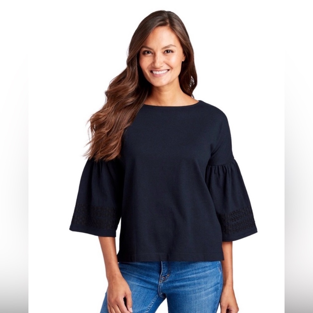 Vineyard Vines Women’s Shirt Top Bell Sleeve Ric Rac Knit Navy Blue Size‎ Small